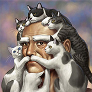Old Man Covered In Cats